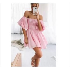 Aiyana Women's Bubblegum Pink Puff Sleeve Poof Off Shoulder Mini Dress Size 4